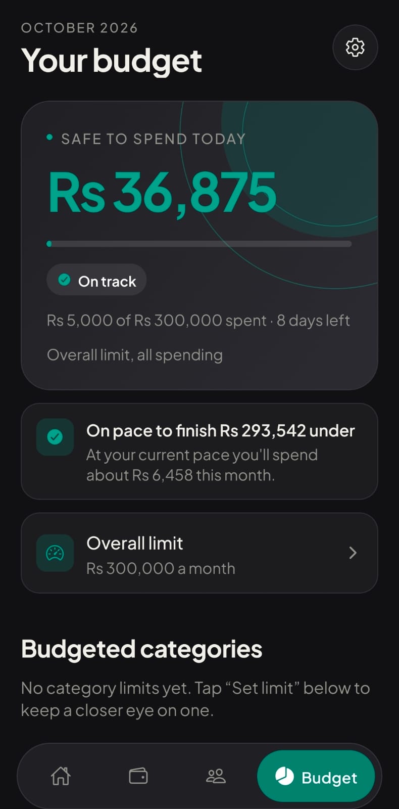 Nexopa Pocket Budget screen